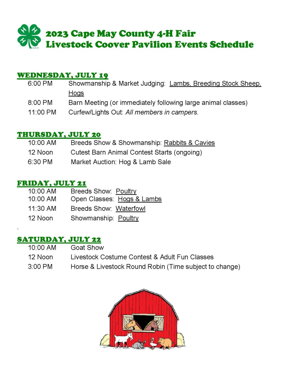 Schedule of LIVESTOCK Events at the 4H Fair Rutgers Cooperative