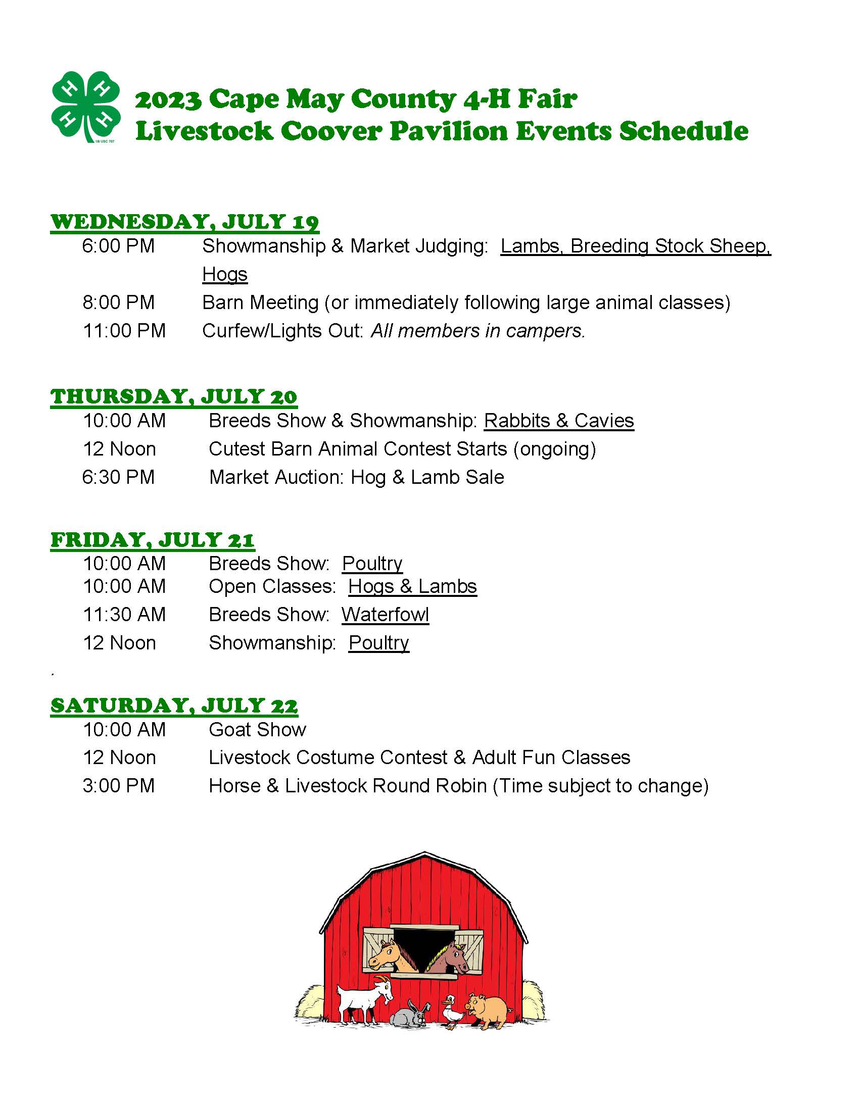 Schedule of LIVESTOCK Events at the 4H Fair Rutgers Cooperative