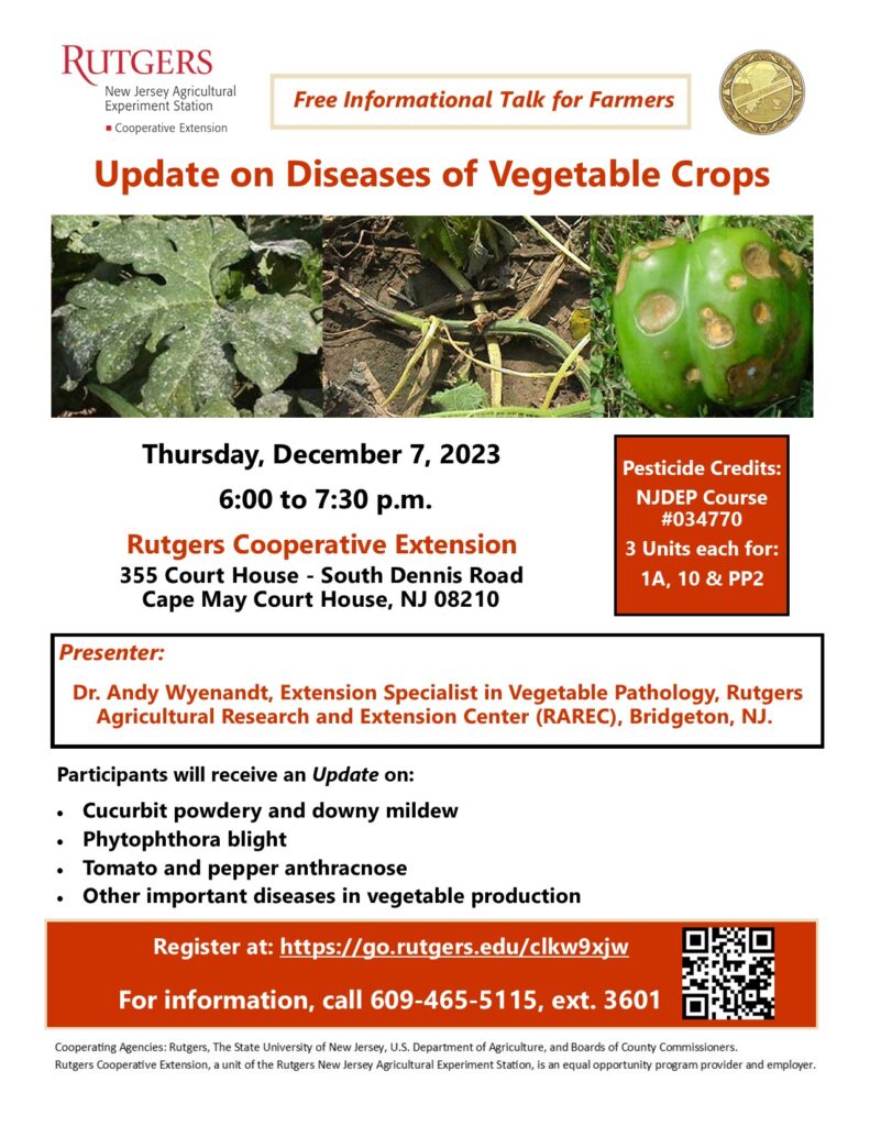 Free Farmers Talk Update on Diseases of Vegetable Crops. Pesticide